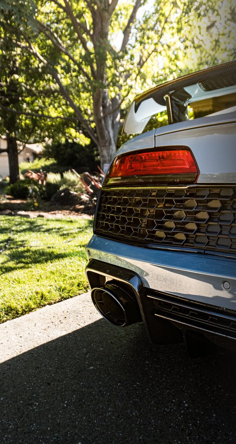 Close up of a glossy detailed rear bumper